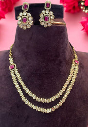 Beautiful double step necklace with pink stone